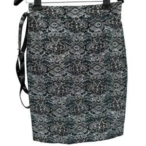 Antonio Melani Skirt 8 Metallic Blue and Silver Jacquard Pencil Betta New $99